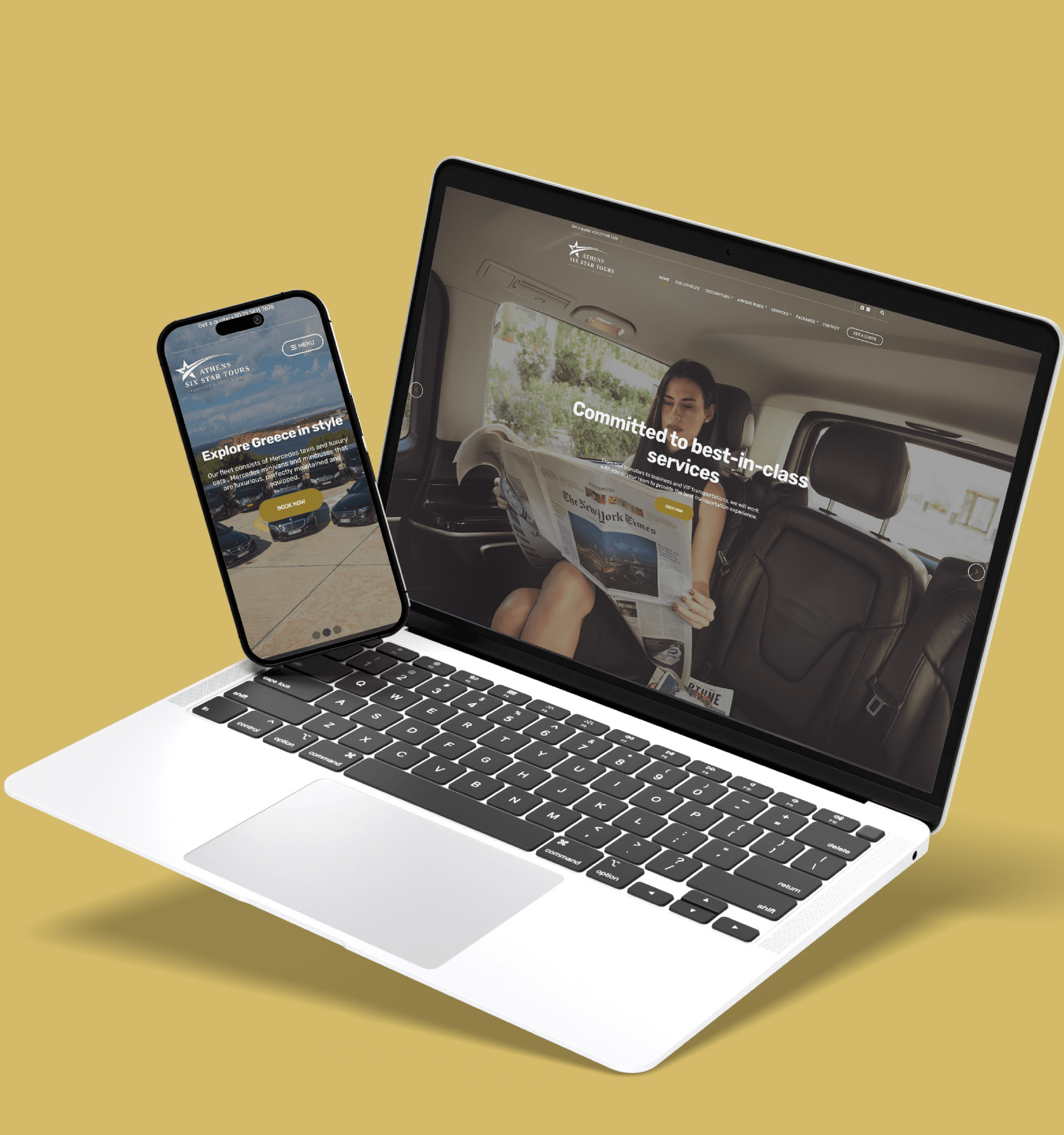Ψηφιακή εφαρμογή της Athens Six Star Tours σε laptop και κινητό