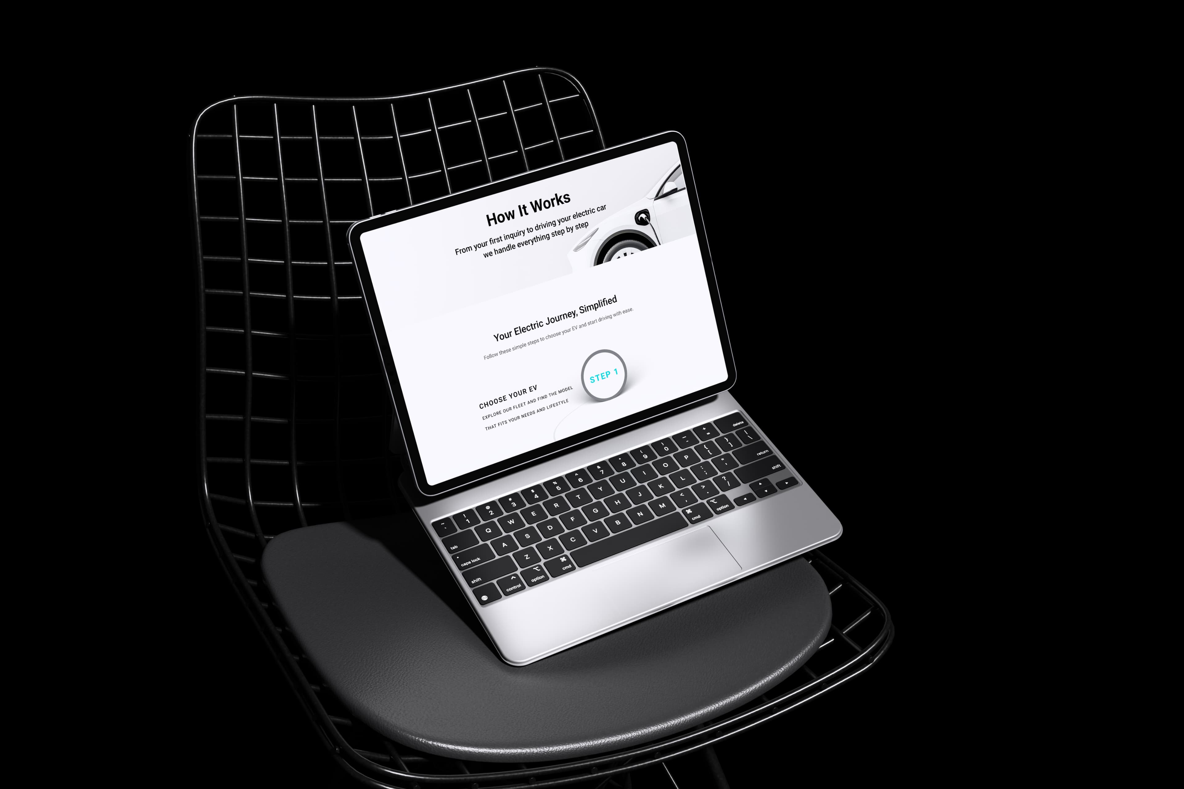Εφαρμογή της εταιρικής ταυτότητας AwayEV σε laptop